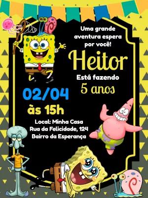 Convite de Aniversário Bob Esponja e sua Turma Editável