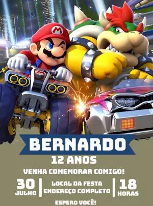 Convite Aniversário Super Mario Kart para Editar Online