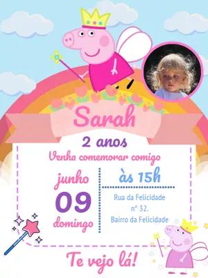 Convite Aniversário Peppa Pig Fada com Foto para Editar Online