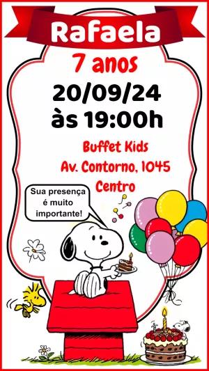 Convite de Aniversário Snoopy Editável Online para Imprimir