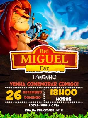Convite de Aniversário Rei Leão com Personagens para Editar