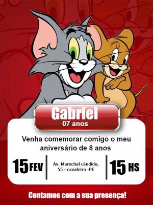Convite de Aniversário Tom e Jerry para Editar Online e Imprimir