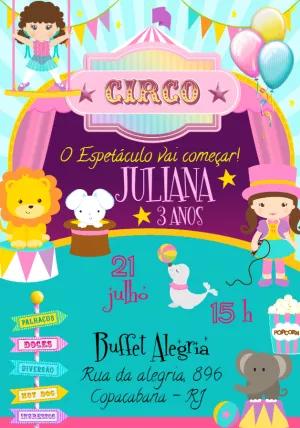 Convite Aniversário Circo Rosa Menina para Editar Online