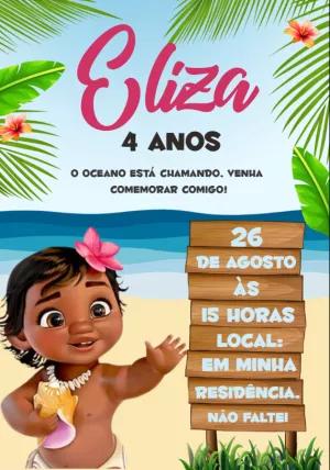 Convite Aniversário Moana Baby para Editar e Imprimir