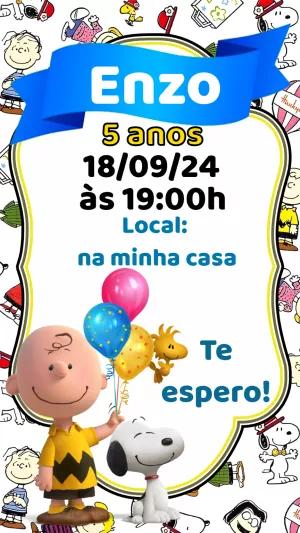 Convite de Aniversário Snoopy e sua Turma para Editar Online