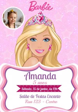Convite Aniversário Barbie com Foto para Editar Online