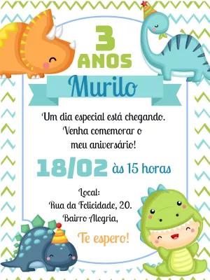 Convite de Aniversário Dinossauro Baby para Editar Online