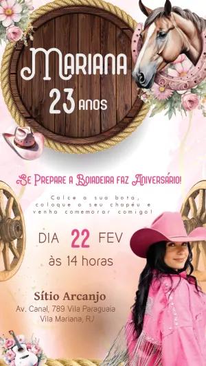 Convite de Aniversário Boiadeira Country para Editar Online