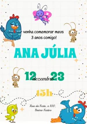 Convite Aniversário Galinha Pintadinha para Editar Online