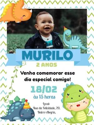 Convite de Aniversário Dinossauro com Foto para Editar Online