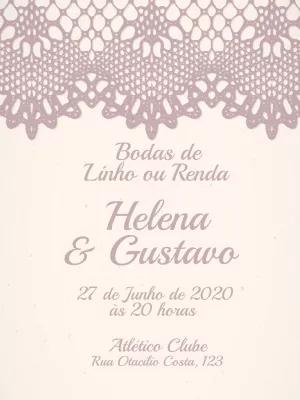 Convite Bodas de Linho ou Renda com Renda para Editar Online