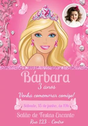 Convite Aniversário Barbie com Foto para Editar Online