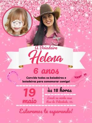 Convite Aniversário Boiadeira com Foto para Editar Online