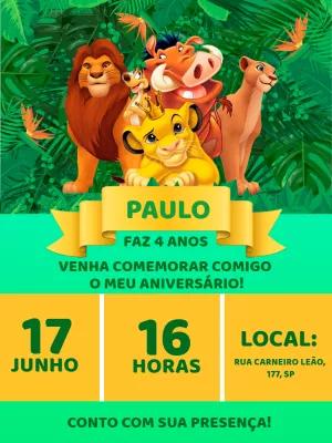 Convite Aniversário Rei Leão com Personagens para Editar