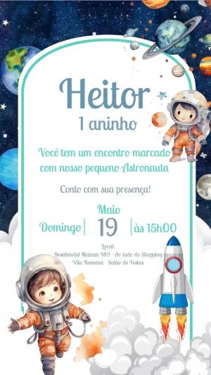 Convite de Aniversário Astronauta Fofo para Editar Online