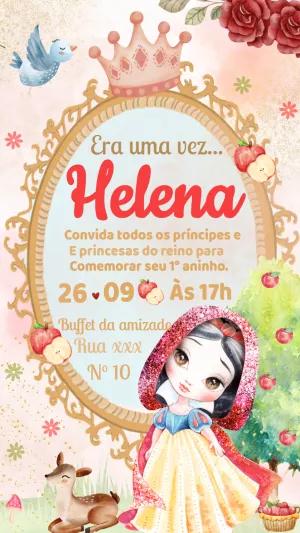 Convite Aniversário Branca de Neve Aquarela para Editar Online