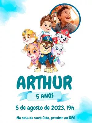 Convite Aniversário Patrulha Canina com Foto para Editar Online
