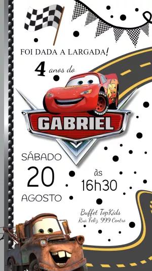 Convite de Aniversário Carros Disney para Editar Online