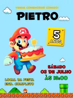 Convite de Aniversário Super Mario Bros para Editar Online