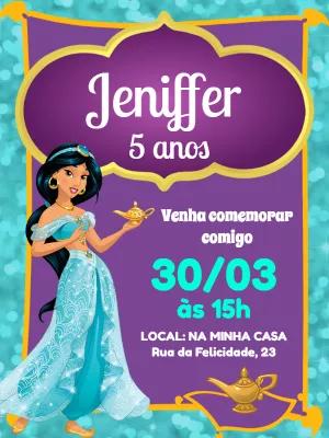 Convite Aniversário Princesa Jasmine para Editar Online