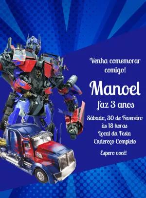 Convite de Aniversário Transformers para Editar Online