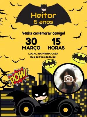 Convite Aniversário Batman Baby com Foto para Editar Online