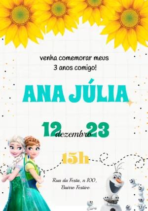 Convite Aniversário Frozen Fever e Girassol para Editar Online