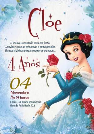 Convite Aniversário Branca de Neve Aquarela para Editar Online