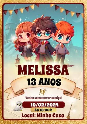 Convite Aniversário Harry Potter Chibi para Editar Online