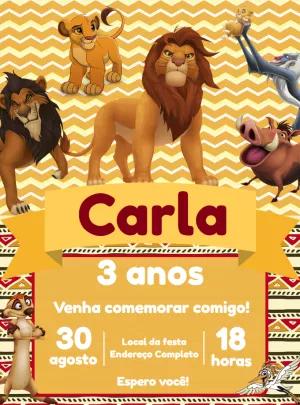 Convite Aniversário Rei Leão com Personagens para Editar Online