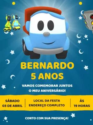 Convite de Aniversário Léo o Caminhão para Editar Online
