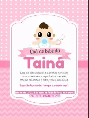Convite Chá de Bebê Menina Rosa com Bebê Fofo para Editar Online