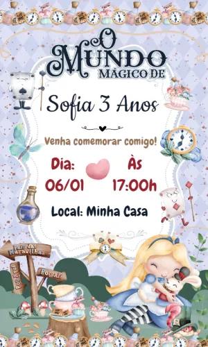 Convite Aniversário Alice no País das Maravilhas para Editar