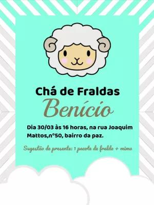 Convite Chá de Fraldas Ovelhinha Fofa para Editar Online