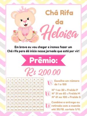 Convite Chá Rifa Ursinha Princesa para Editar Online