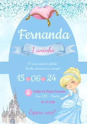 Convite Aniversário Cinderela Princesa para Editar Online