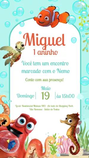 Convite Aniversário Nemo com Personagens para Editar Online