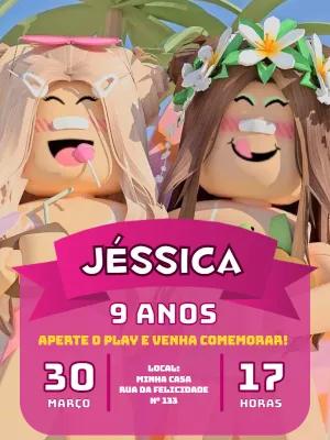 Convite de Aniversário Roblox Menina para Editar Online