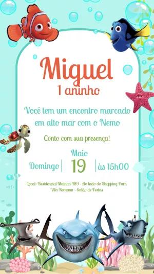 Convite de Aniversário Nemo com Personagens para Editar Online
