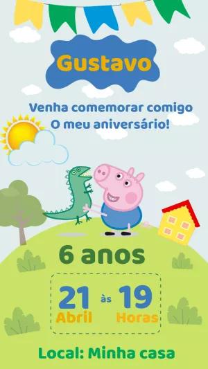 Convite Aniversário George Pig e Dinossauro para Editar Online