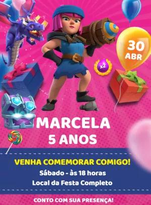 Convite Aniversário Tema Clash com Personagens para Editar