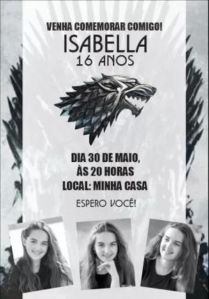 Convite Aniversário Game of Thrones com Foto para Editar Online