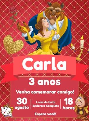 Convite de Aniversário A Bela e a Fera para Editar Online