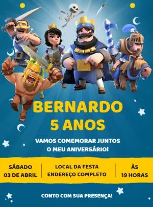 Convite de Aniversário Clash Royale com Personagens para Editar