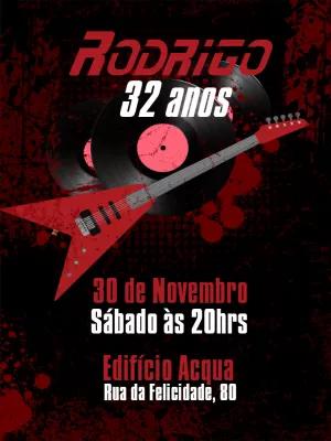 Convite de Aniversário Rock n Roll com Guitarra para Editar
