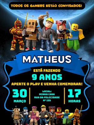 Convite de Aniversário Roblox com Personagens para Editar