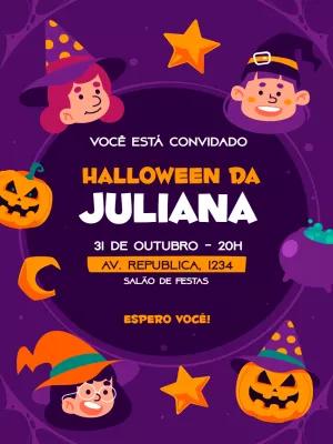 Convite de Aniversário Halloween com Bruxas para Editar Online