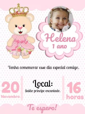 Convite Aniversário Ursinha Princesa com Foto para Editar
