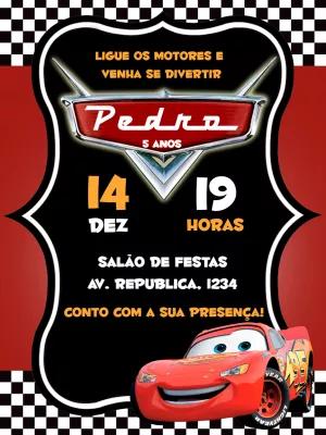 Convite de Aniversário Carros Disney para Editar Online