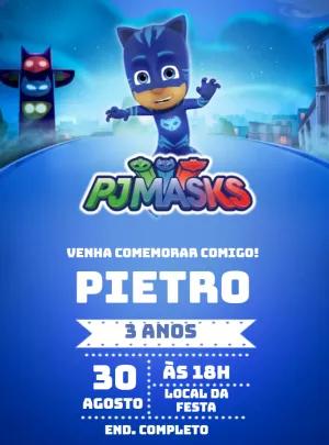Convite Aniversário PJ Masks Menino Gato para Editar Online